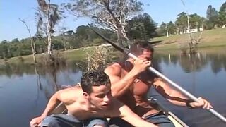 Hunk dudes in the boat give each others blowy and then fuck in the field - 5 image
