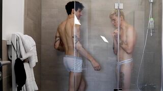 Twink with huge cock breeds Teenager in the shower