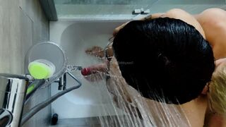 Twink with huge cock breeds Teenager in the shower - 5 image