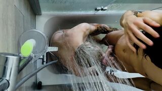 Twink with huge cock breeds Teenager in the shower - 7 image