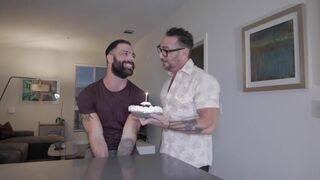 Muscle Daddy Dominates Hairy Pup on his Birthday - MenOver30 - 2 image