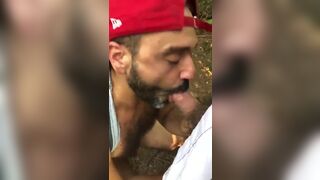 Outdoor Amateur suck and swallow Daddy in woods - 12 image