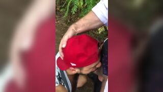 Outdoor Amateur suck and swallow Daddy in woods - 15 image