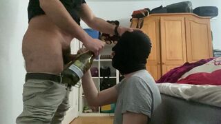 blowing my hairy cock while he drinks alcohol - huge cumshot on face - 12 image