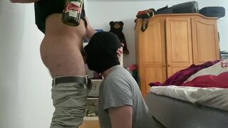 blowing my hairy cock while he drinks alcohol - huge cumshot on face - 5 image