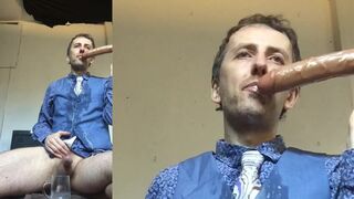 EDGEWORTH JOHNSTONE Suit Blowjob 4 - Dildo Fake Cum in Mouth - Likes sucking a big gay cock closeup - 15 image