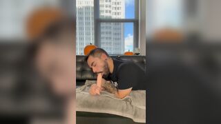 Amateur Bi Latino Sucks on Dildo and Rubs Ass (Spit + Verbal) - 13 image