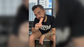 Amateur Bi Latino Sucks on Dildo and Rubs Ass (Spit + Verbal) - 3 image