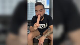 Amateur Bi Latino Sucks on Dildo and Rubs Ass (Spit + Verbal) - 4 image