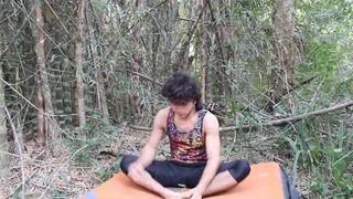 Cute and Hot Boy Meditates and Jerk off in the Forest. Great Cumshot - 3 image