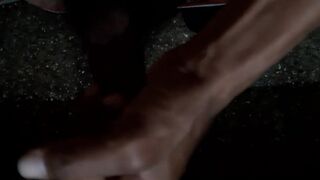 While rubbing the big black pen on the bed. - 14 image