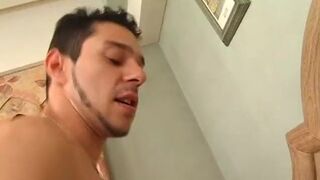 Cock sucking guys in bed busting cum load after fucking ass - 11 image