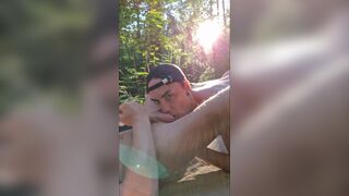 Tony swallow piss and gag on dick in public outdoors. NB! Lots and lots of piss. - 15 image