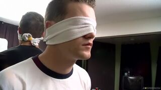 Cocksucker Bryce Corbin blindfolded and pissed on orgy - 4 image