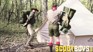 ScoutBoys - cute ScoutBoy drilled in forest tent by leader - 1 image