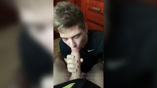 Sexy Twink Sucks his Friends Dads Monster Cock. Licked all the Cum down to a Drop - 2 image