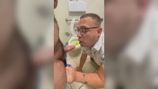Getting Caught Fucking In Public Bathroom. Faggot Licks Cum Off Floor - 4 image