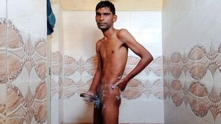 Rajesh showering in bathroom, masturbating dick and cumming - 10 image