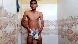 Rajesh showering in bathroom, masturbating dick and cumming - 7 image