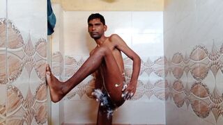 Rajesh showering in bathroom, masturbating dick and cumming - 9 image