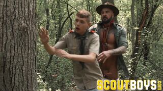 ScoutBoys - Hot hung scout leader barebacks two smooth boys in forest - 2 image
