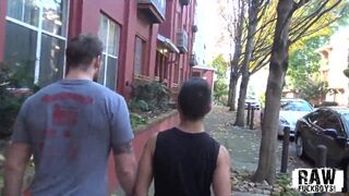 Hairy gay sucked off before eating muscular jock cum on film - 2 image