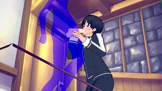 Sword Art Online Yaoi - Kirito Blowjob with cumshot in his mouth - Japanese Asian manga anime game porn gay - 1 image