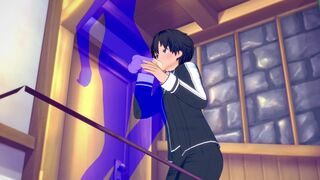 Sword Art Online Yaoi - Kirito Blowjob with cumshot in his mouth - Japanese Asian manga anime game porn gay - 10 image