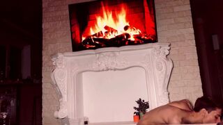 Very hot sex near the fireplace, doggy style, cum shot - 6 image
