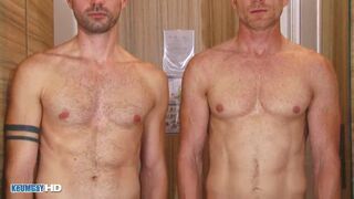 Handsome blonde fitness guy gets sucked in a shower. - 3 image