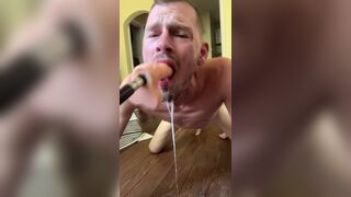 Faggot gags and spits on deep throat fuck machine dildo - 14 image