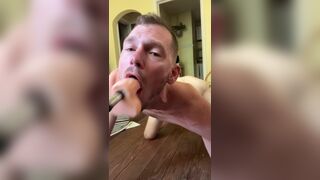 Faggot gags and spits on deep throat fuck machine dildo - 3 image