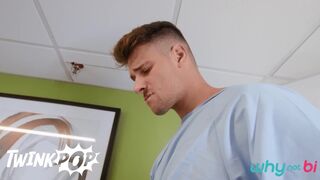TWINKPOP - Malik Delgaty Gets His Testicle Pain Treated By A Double Blowjob With Nurses Trevor Brooks & Mimi Malibu