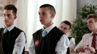 Four cute schoolboys get it on bareback with hot teacher - 2 image