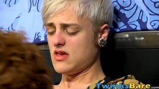 Young twink sucking his partner off before barebacking him - 1 image