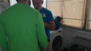 Old Mature Hung Big Cock Repairman Is Fixing the Washmachine for a Horny Couple - 12 image