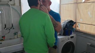 Old Mature Hung Big Cock Repairman Is Fixing the Washmachine for a Horny Couple - 13 image