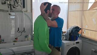 Old Mature Hung Big Cock Repairman Is Fixing the Washmachine for a Horny Couple - 15 image