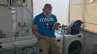 Old Mature Hung Big Cock Repairman Is Fixing the Washmachine for a Horny Couple - 3 image