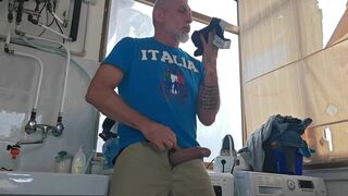 Old Mature Hung Big Cock Repairman Is Fixing the Washmachine for a Horny Couple - 5 image