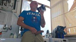 Old Mature Hung Big Cock Repairman Is Fixing the Washmachine for a Horny Couple - 6 image