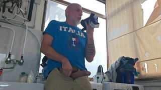 Old Mature Hung Big Cock Repairman Is Fixing the Washmachine for a Horny Couple - 7 image