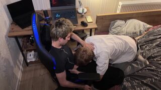 Guy with a big cock juicy fucks in the mouth of a cute twink, throat blowjob - 5 image