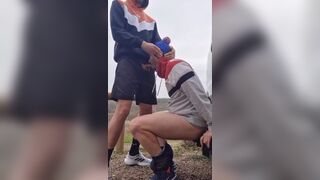 A Guy Gives a Blowjob to a Guy with a Big Cock Outdoors Until He Gives Him a Good Facial