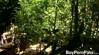 Two horny dudes get their assholes drilled hard and deep in public outdoors