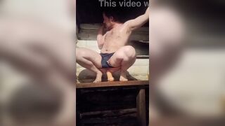 Russian stud goes wild with massive dildo & sucks like a pro
