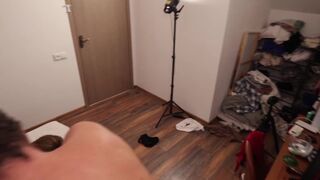 Young chick gets her tight ass drilled by three hard cocks and drenched in cum