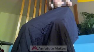 Shyflatmate & Biflatmate get intimate with Barber at his home - Part 1