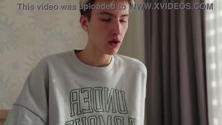 Part 1: Ethan Lestray & Max Gen take turns pounding Twink Arouses' tight ass, with cum swallowing & blowjobs galore