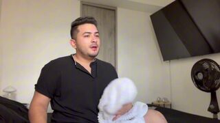 Watch me stroke my young man's big ass while he washes while he strokes my towel - I was completely exposed and the sexual tension was impossible to